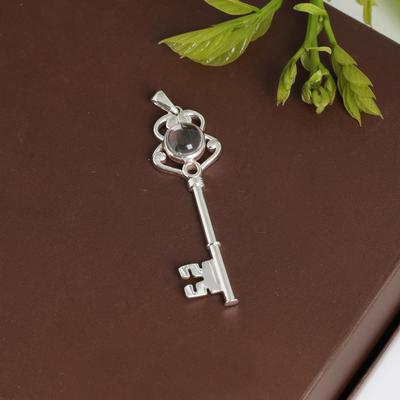 Sleutelhanger, Bergkristal Zilveren Hanger, Puur 100% 925 Sterling Zilver Handgemaakte Sieraden, Zilveren Unisex Hanger ap7120