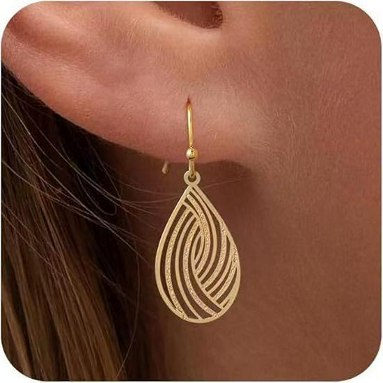 

European & American Multi-Layer Metal Leaf Earrings - Creative Twist, Hollow Stud Design