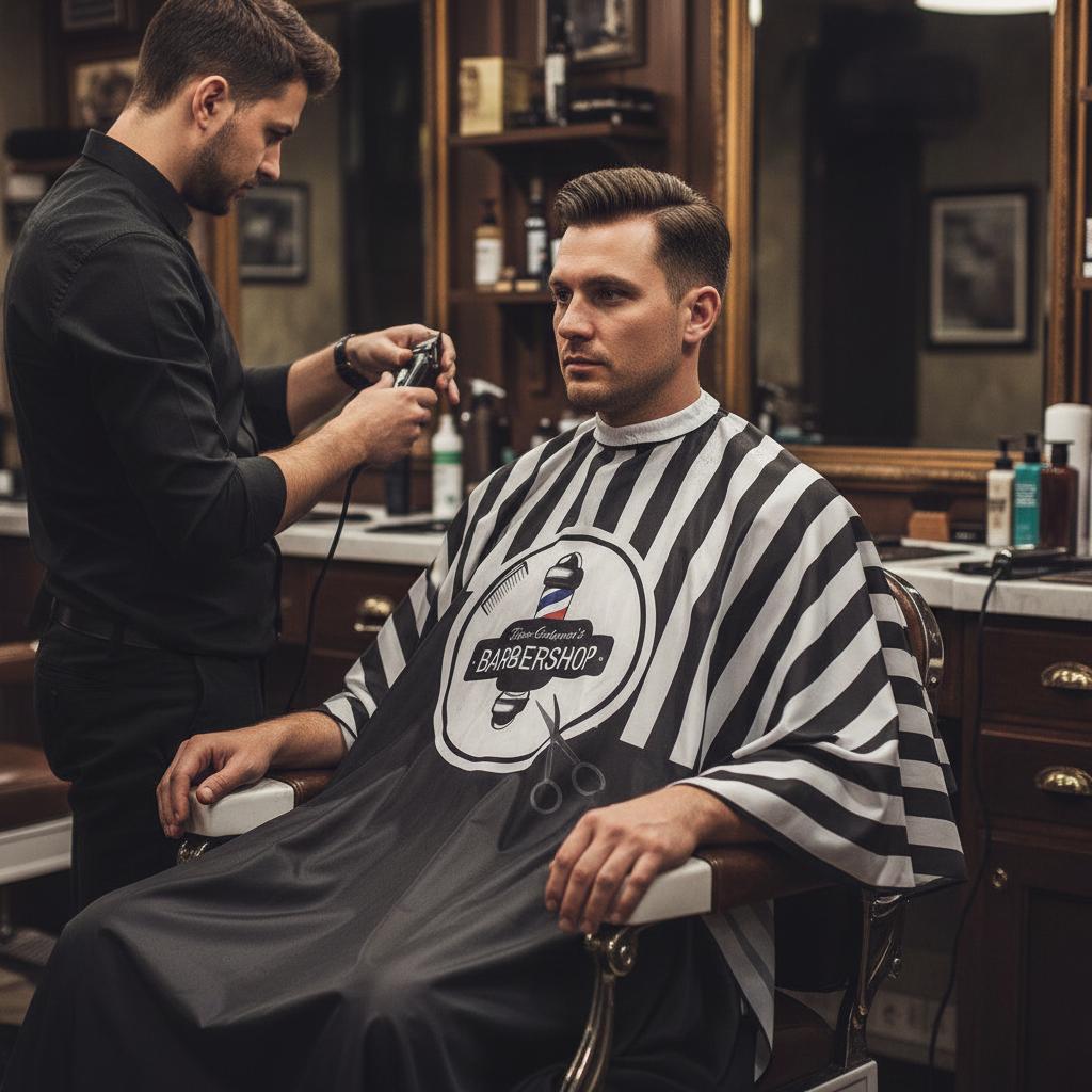 Barber's cape for a large haircut salon