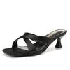 Versione in pelle di pecora, sandali quadrati francesi mozzafiato con cinturino incrociato in raso donna 2025 nuove pantofole fairy cool con tacco alto