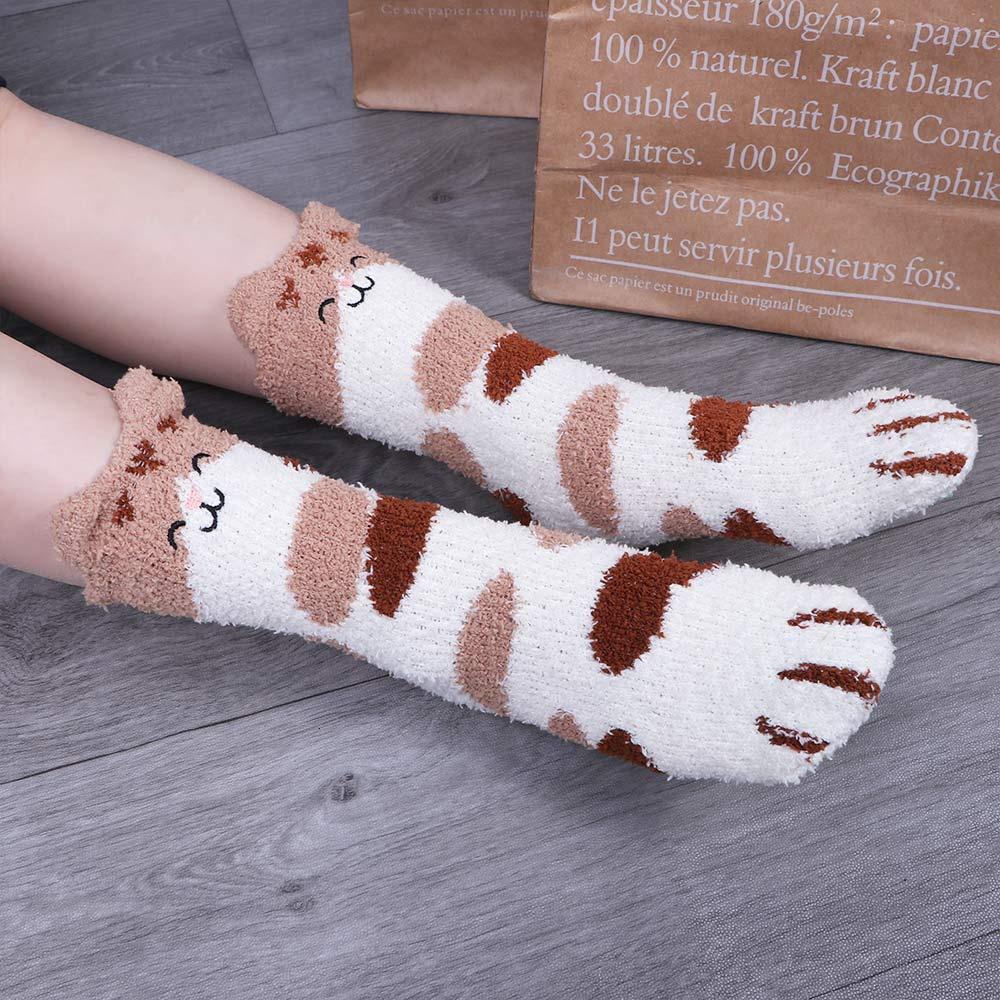 Thick Women Soft Warm Plush Coral Velvet Socks Cat Paw Floor Socks Sleeping Socks
