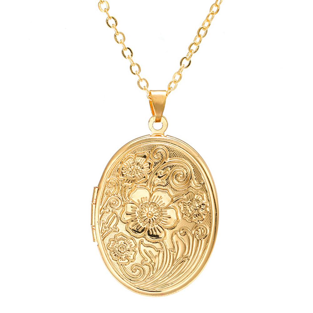 Locket Pendant Necklace Engraved Hold Photo Pendant Necklace Carved Pattern Oval Round Pendant Necklace for Women Men
