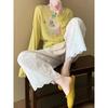 Unique and Beautiful Age-reducing Top Loose and Lazy Style Casual Yellow Kitten Print Long-sleeved Sunscreen Blouse Women's Summer