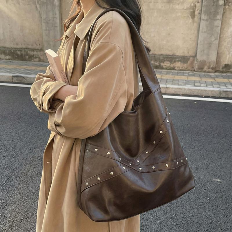 Women's Large Capacity PU Leather Solid Color Shoulder Bags 2025 Winter Retro Tote Bags Luxury Designer Trend Female Handbags