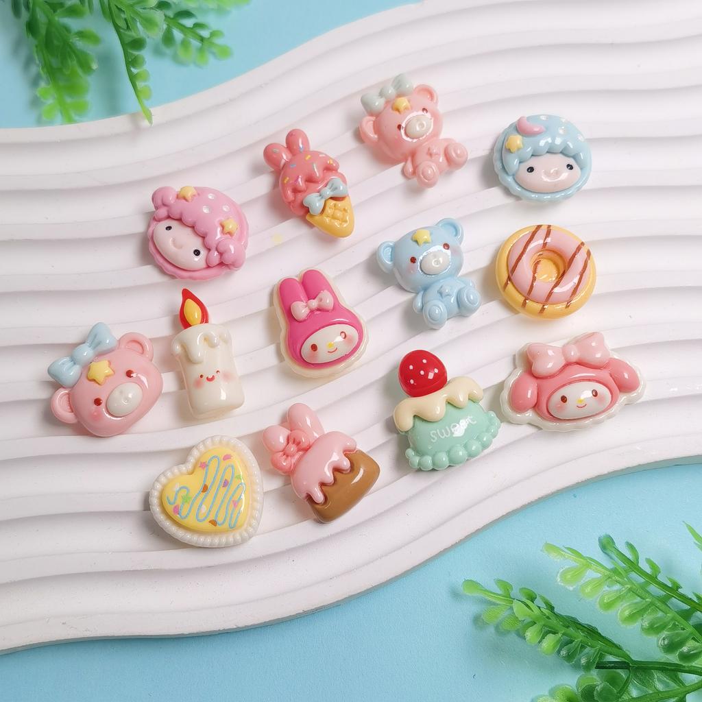 100 Pieces Sweet Cartoon Animals Bear Rabbit Cabochons Flatback Embellishments Charms for DIY Jewelry Craft Accessories