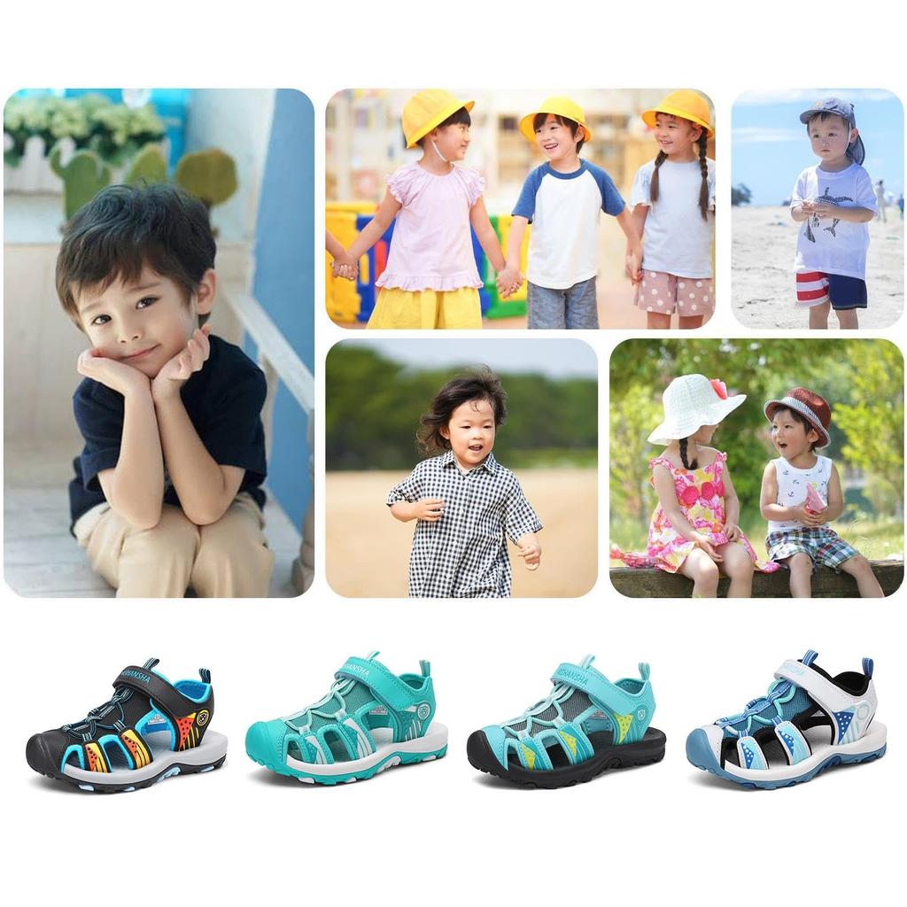 [SAGUARO] Kids' Sandals, Sporty Beach Sandals, Velcro Closure, Toe Protection, Non-Slip, for Boys and Girls, Outdoor, Summer
