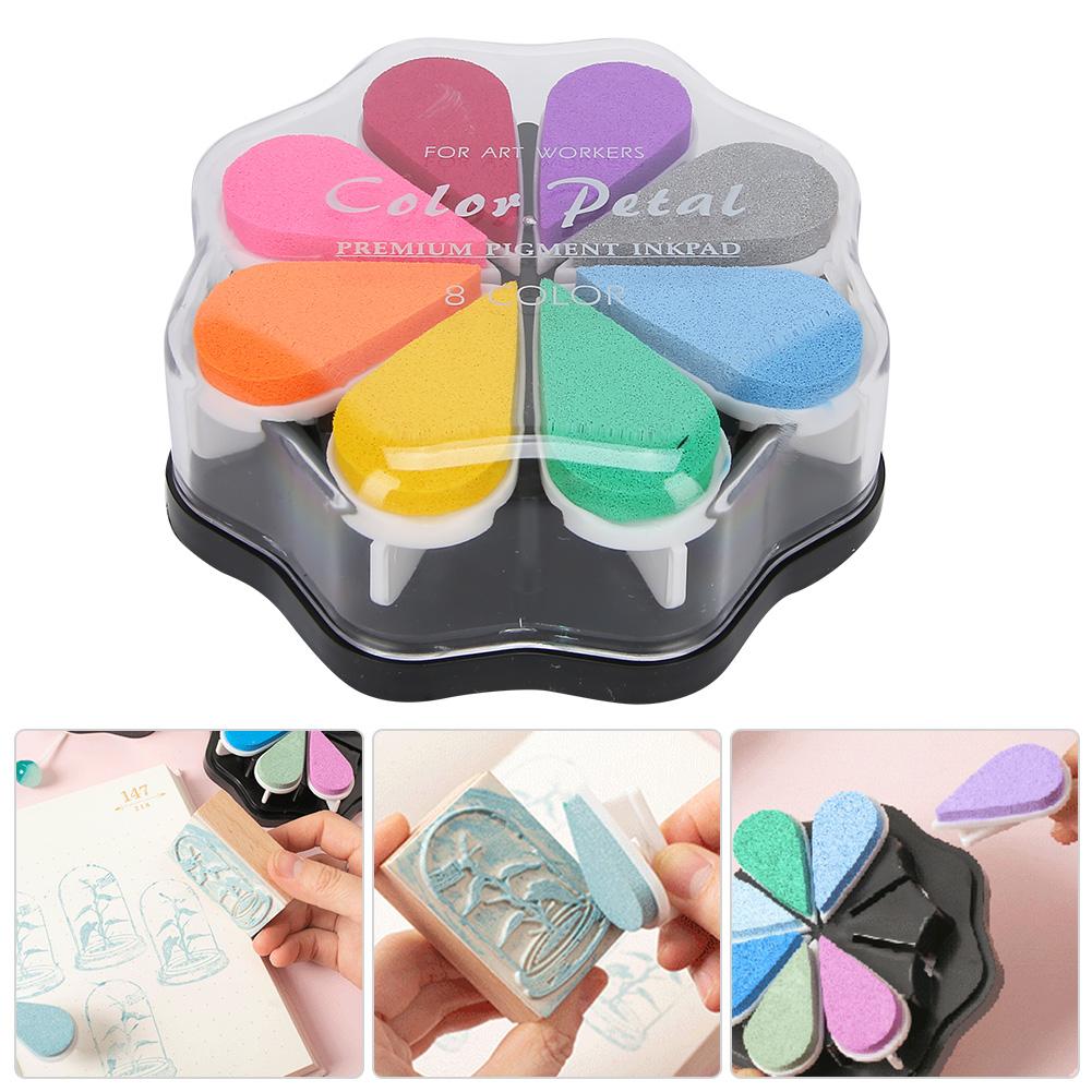 8 Colors Petal Shape Schedule Book Scrapbook Colorful DIY Stamp Ink Pad Painting Accessory