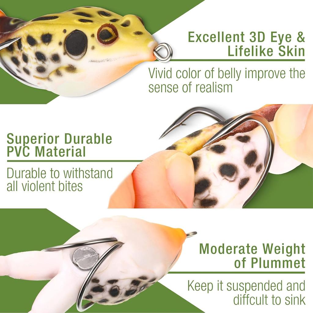 Leitee 10 Pcs Frog Lure, Topwater Fishing Lures, Trout Frog Lures for Bass Fishing Top Water Frog Soft Swimbait Floating Bait with Weedless Multiple