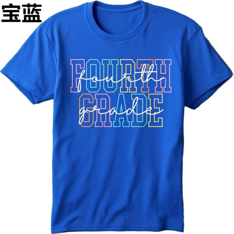 Men Cotton Tshirt Plus Size Summer Unisex T Shirt Fourth Grade Rainbow Outline Text Short Sleeve Printed O Neck Top Tees