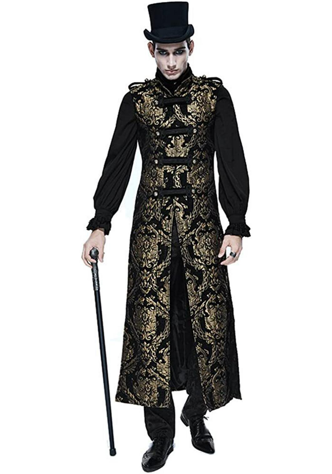 Steampunk Gothic Men s Jacquard Vest - Medieval Halloween Costume Coat XXXL золотой