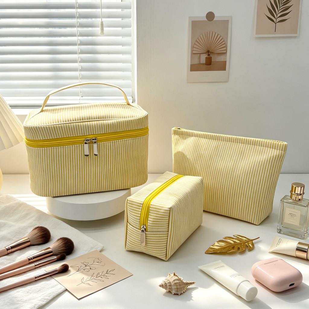 Travel Storage Organizer With Stripe Pattern Polyester For Womens Toiletry And Makeup Bag