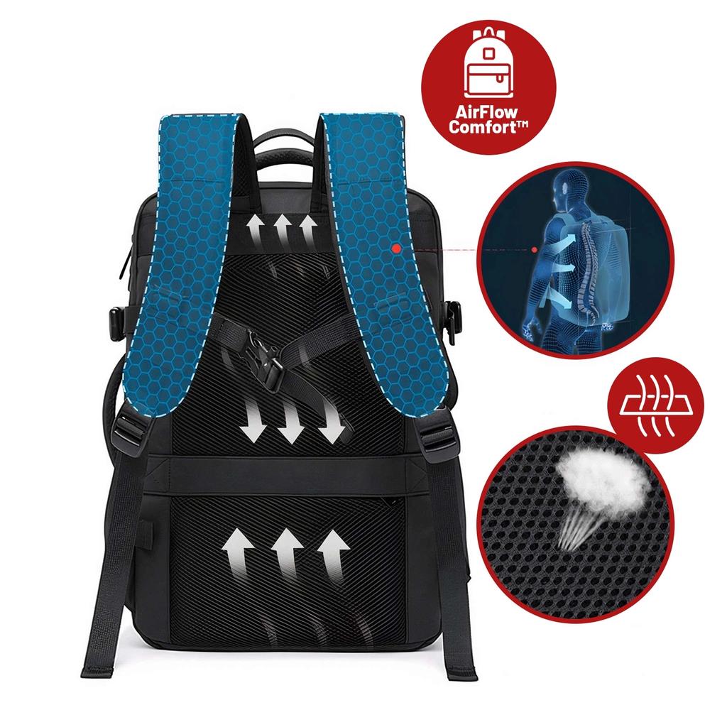 Plecak Podróżny Bange Backpack Biznesowy Plecak Rozszerzalny Torba Pojemna Do Laptopa 17.3" Z Portem Usb Czarny