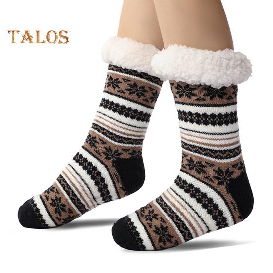 Ultra-thick Cashmere Slipper Socks Winter Warm Fuzzy Home Socks with Non-Slip Silicone Grips for Women Men