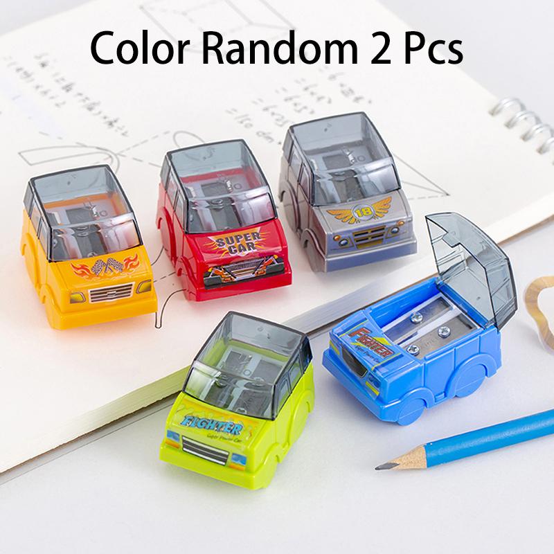 2Pcs Cute Cartoon Car Model Double Hole Pencil Sharpener Children Pencil Sharpener Student Stationery School Supplies Gifts