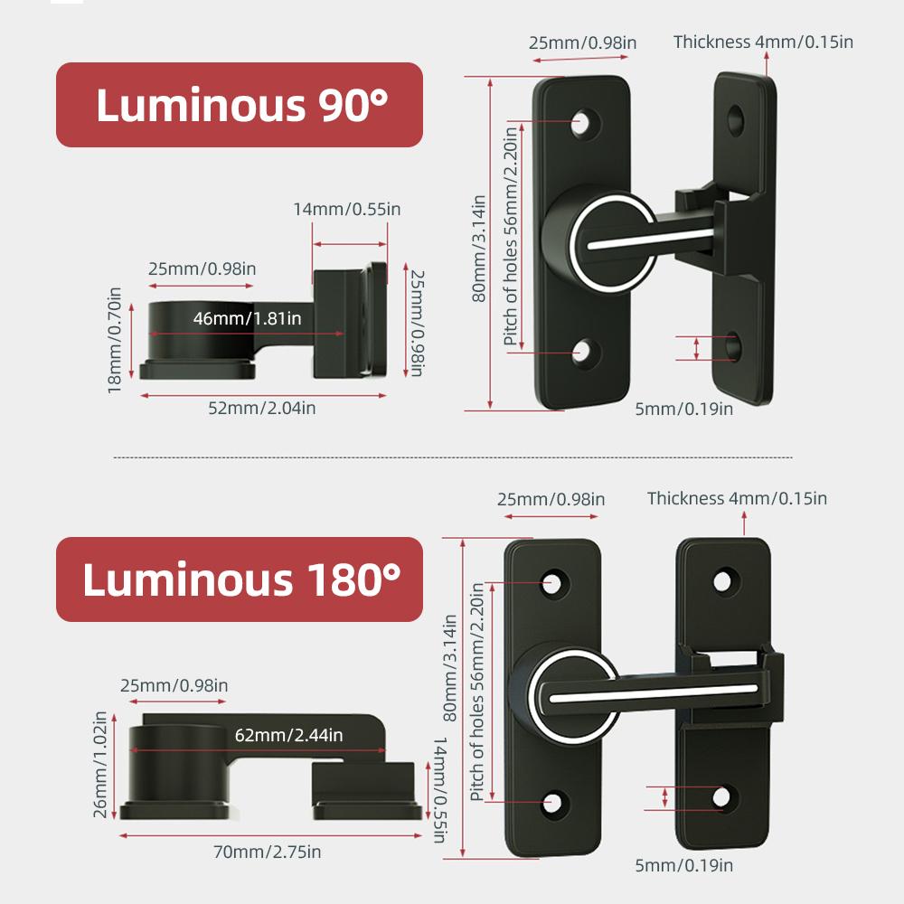 Gate Latch with Luminous Safety Door Lock Heavy Duty Zinc Alloy Anti-theft Latch Lock with Ball