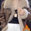 Retro Short Thickened Fur Integrated Jacket Autumn and Winter New Thin Velvet Warm Jacket Locomotive Clothing