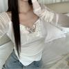 Tricouri cu umăr în stil coreean pentru femei, estetică, fluture, plasă decupată, cochetă sexy, Y2k, Kpop, tricouri cu mânecă lungă