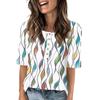 Shirts For Women Trendy Round Neck Button T Shirts Printed  Blouse Half Sleeve Tops For Women