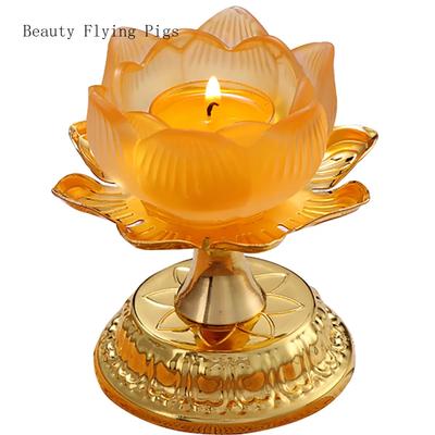 Chinese Alloy Lotus Candle Pedestal for Buddha Butter Candlestick, Household Buddha Hall for Candle Buddha Utensils and Supplies
