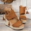 New Sandals Summer New Round Head Open Toe Suede Side Zipper Butterfly Knot Ribbon Waterproof Platform High Heels