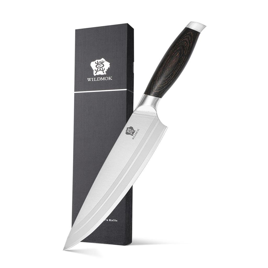 WILDMOK 8-Inch Chef Knife Professional Stainless Steel Chef Knife with Black Handle Kitchen Slicing Knife
