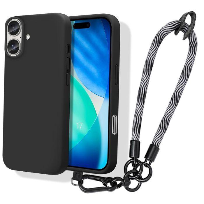 Case - BOOLING - for iPhone 17 - Black Shockproof Silicone with Removable Grey Lanyard