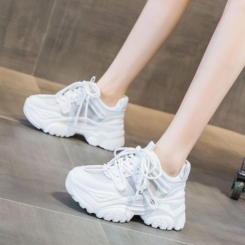 Fashion Women's Platform Chunky Sneakers Woman Fashion Sports Shoes Pink White Sport Sneaker Tennis Female Elegant Lace-up Zapatillas