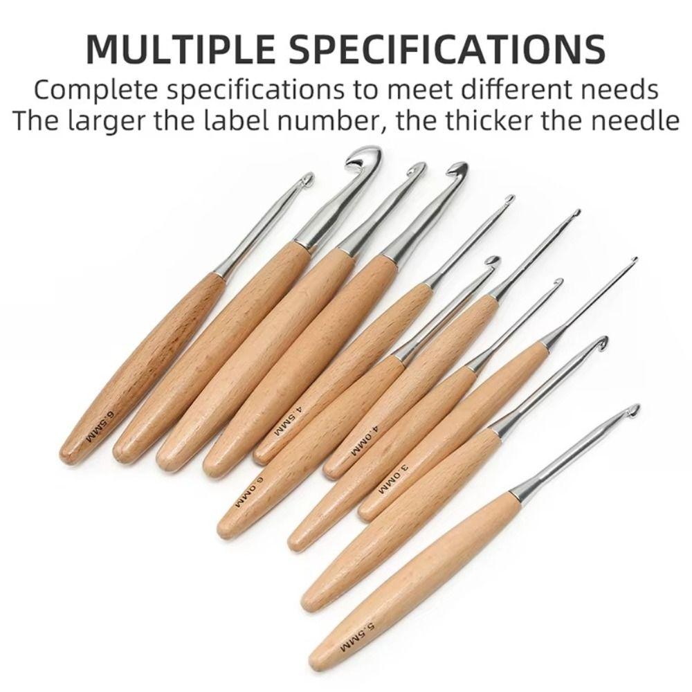 Beech Wood Handle Crochet Hooks 3-12mm Wood Handle Crochet Sewing Accessories Yarn Weave Tool