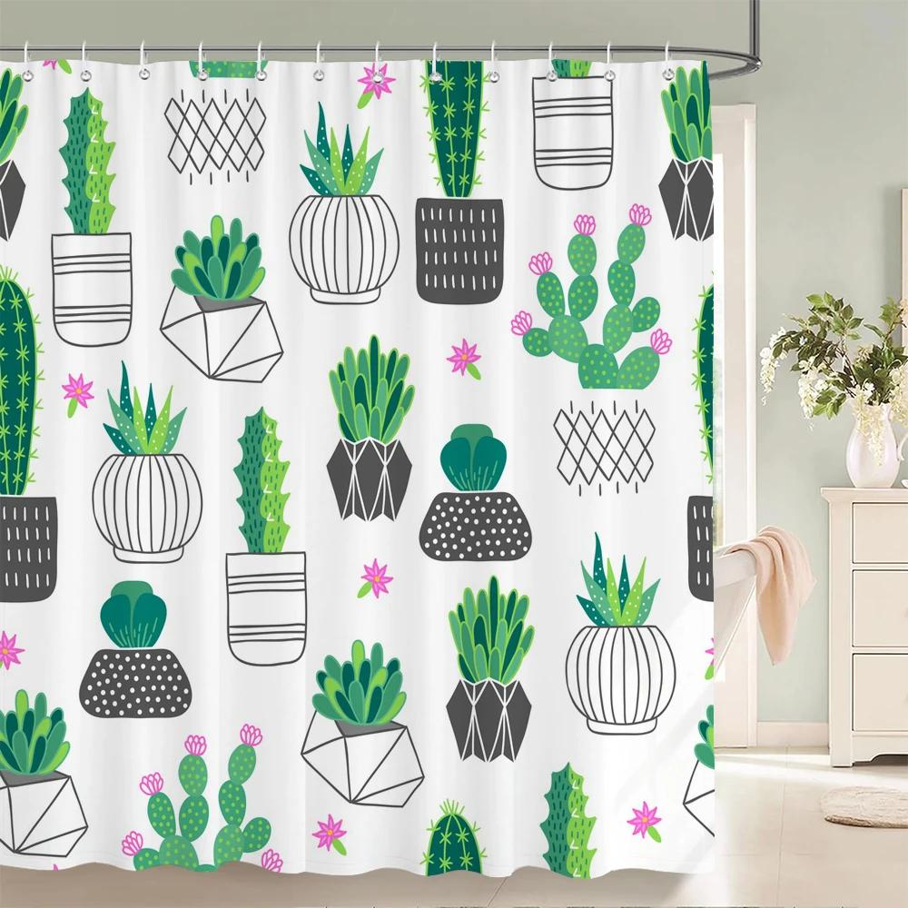 Tropical Cactus Shower Curtain Polyester Fabric Bath Curtain For The Bathroom Decorations Multi-Size Printed Shower Curtains