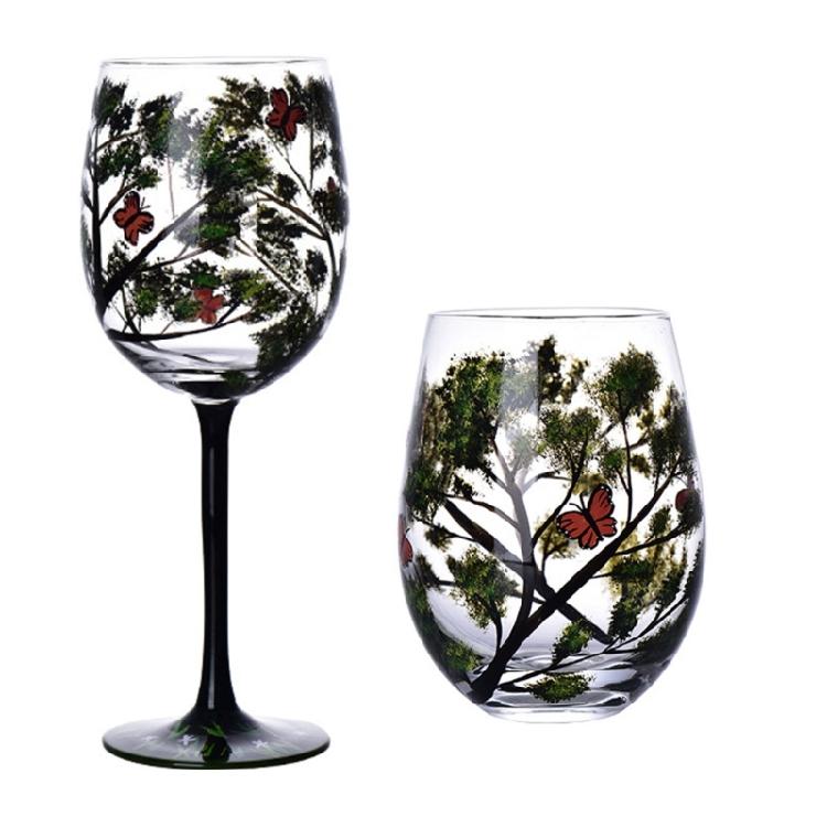 Handmade Painted Glass Wine Glasses Four Seasons Tree Goblet Gift for Friend