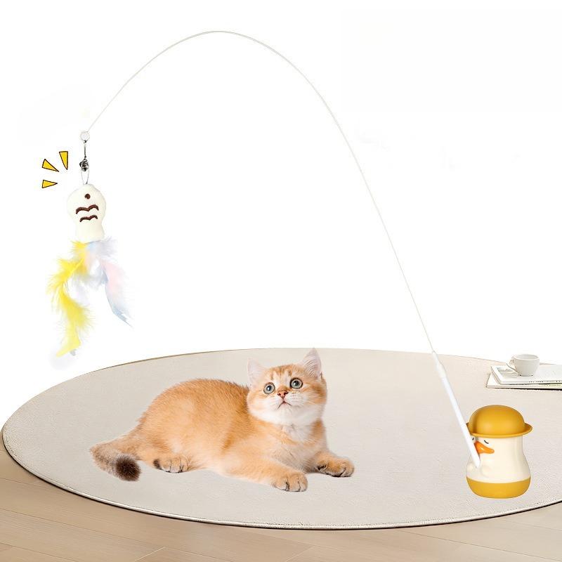 Cat Toys Multifunctional Cute Duck Cat Teaser Long Pole Feather Bell Self-hi To Relieve Boredom Rotating Catnip Pet Toys