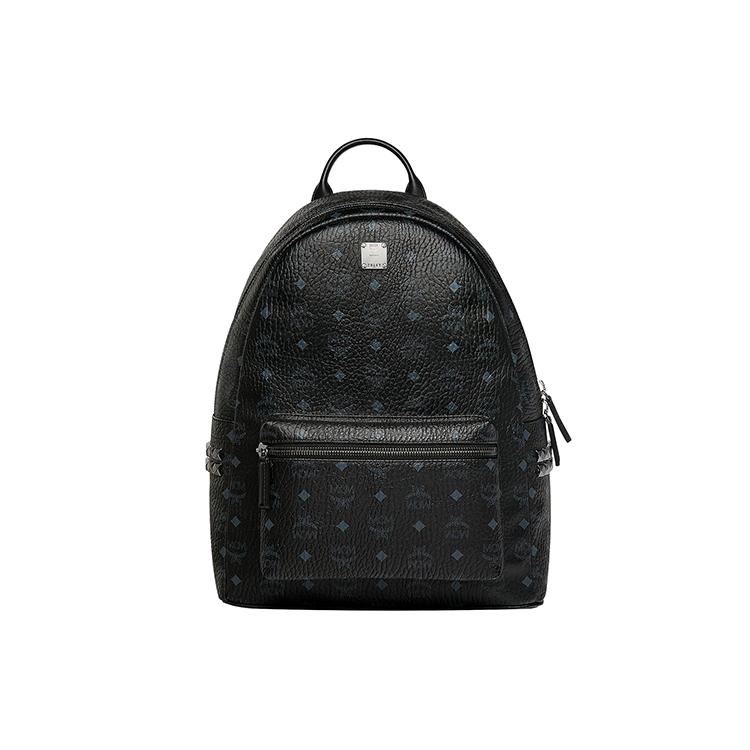 New MCM Stark Backpack Visetos Side Studs Medium Black MMK6SVE38BK001