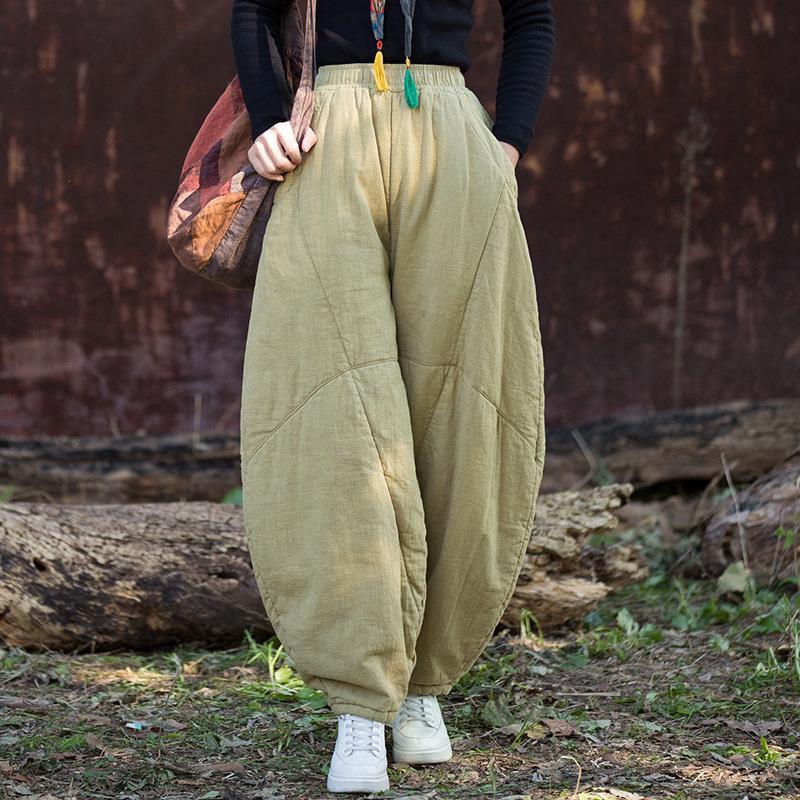 Damen Frühling Baumwolle-Leinen Locker Geschnitten Ramie Laternenhose