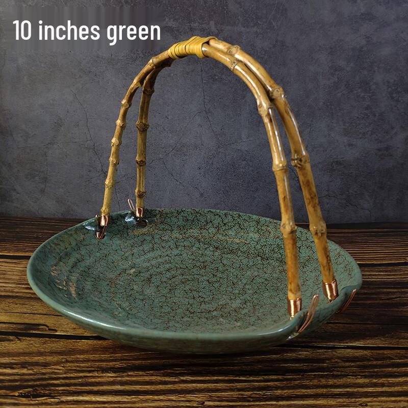 10-Inch Green Melamine Handled Serving Plate