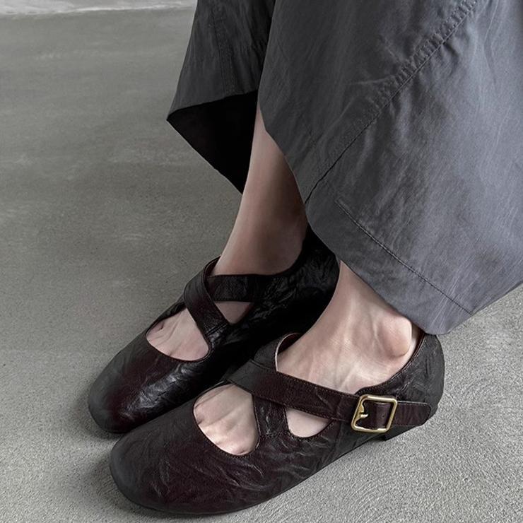 Nai Pie~ Retro soft leather cross-strap ballet single shoes flat commuting Mary Jane shoes women's early autumn small leather shoes
