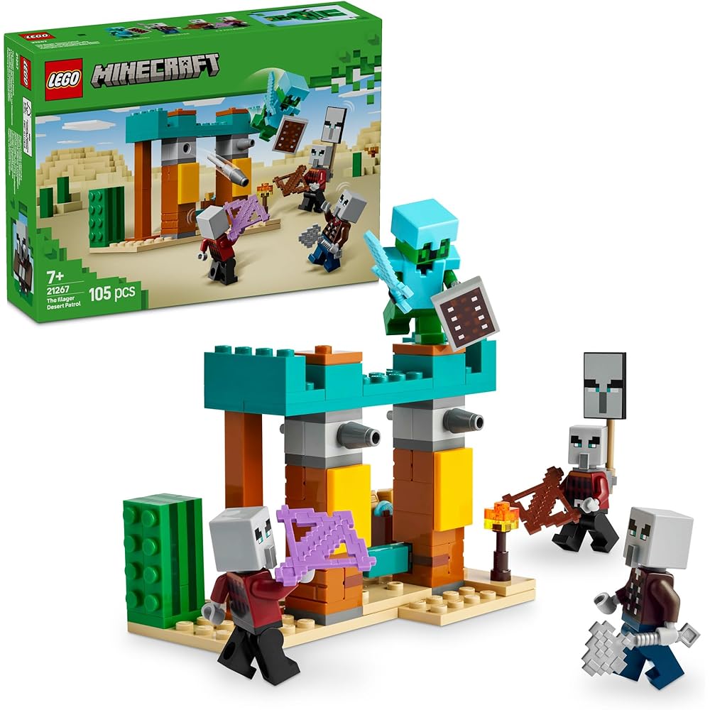 LEGO Minecraft Desert Patrol Set 21267 with Villager Figure, Building Blocks Toy for Kids Ages 7-9