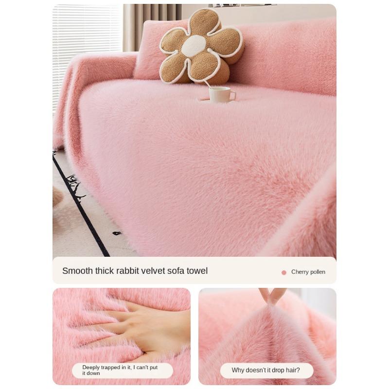 Kaninchen Plüsch Sofabezug Stoff Verdickter Plüsch Vollbezug Stoff 4 Neue Sofakissen Herbst- und Winterbezug Kissen Decken