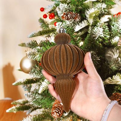 4Pcs Velvet Christmas Ball Ornaments Plastic Flocked Decor with Metal Hangers Holiday Home Decorations for Tree Mantel