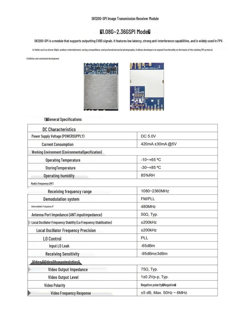 SK1200-SPI Open Source Video Transmitter & Receiver 1.2G/1.3G/1.7G/2.2G for Model Aircraft