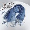 Linen Tie-Dye Scarf Gradual Change Blue Dye Batik Scarf Women'S Style Shawl Fringed Warm Silk Scarf