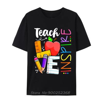 Cute Teach Love And Inspire Teacher Classic Fashionable Cool TShirt Cotton Unisexs T Shirt Harajuku Graphic Tees Casual Tshirt