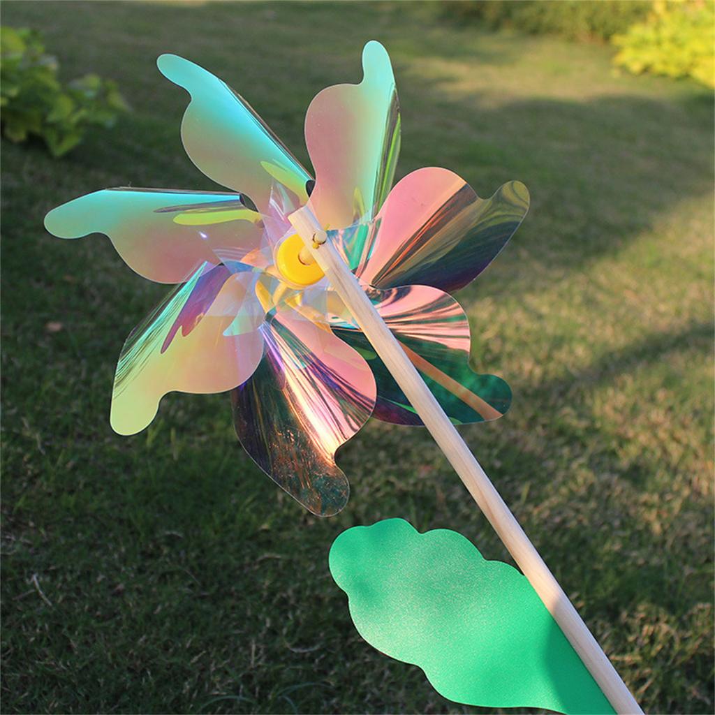Eye Catching Colorful Reflective Windmill Pinwheels with Stakes for Camping Picnics Garden Decor Kid Parties Decorations