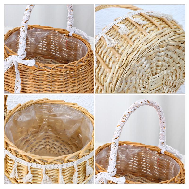 Handmade Willow Weaving Mother's Day Flower Basket Rural Companion Gift Handbag Flower Arrangement Small Basket