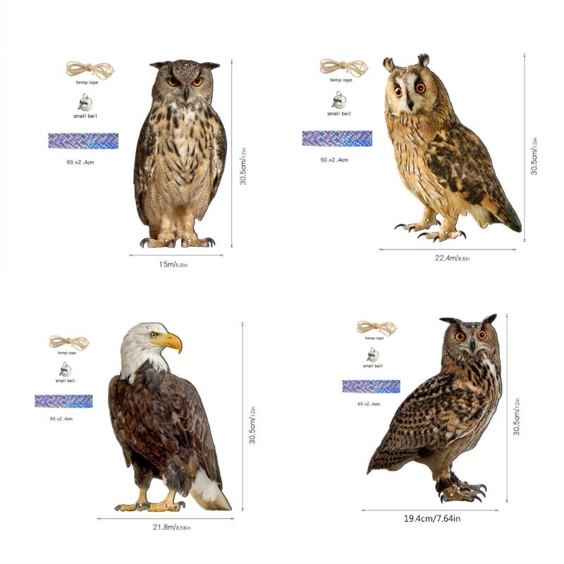 Outdoor Garden Ringing Owl Shape to Deter Birds Hanging Pendant Bird Scarer Gadget with Reflective Strap for Outdoor
