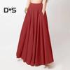 Women Maxi Skirt High Waist A-Line Solid Color Skirt with Pockets Loose Fit Pleated Long Skirt Leisure Daily Wear