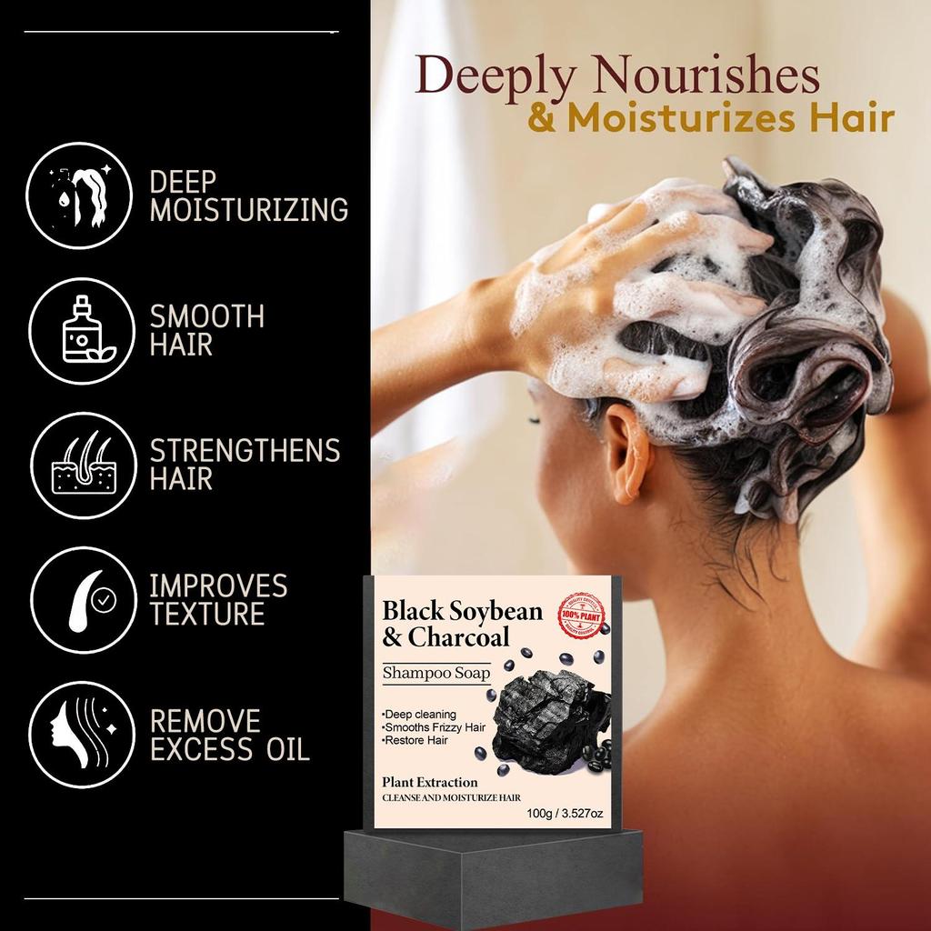 Black Soybean & Charcoal Shampoo Soap-Cleanse and Moisturize Dry, Brittle Hair-Strengthen Hair With Black & Charcoal, 100g