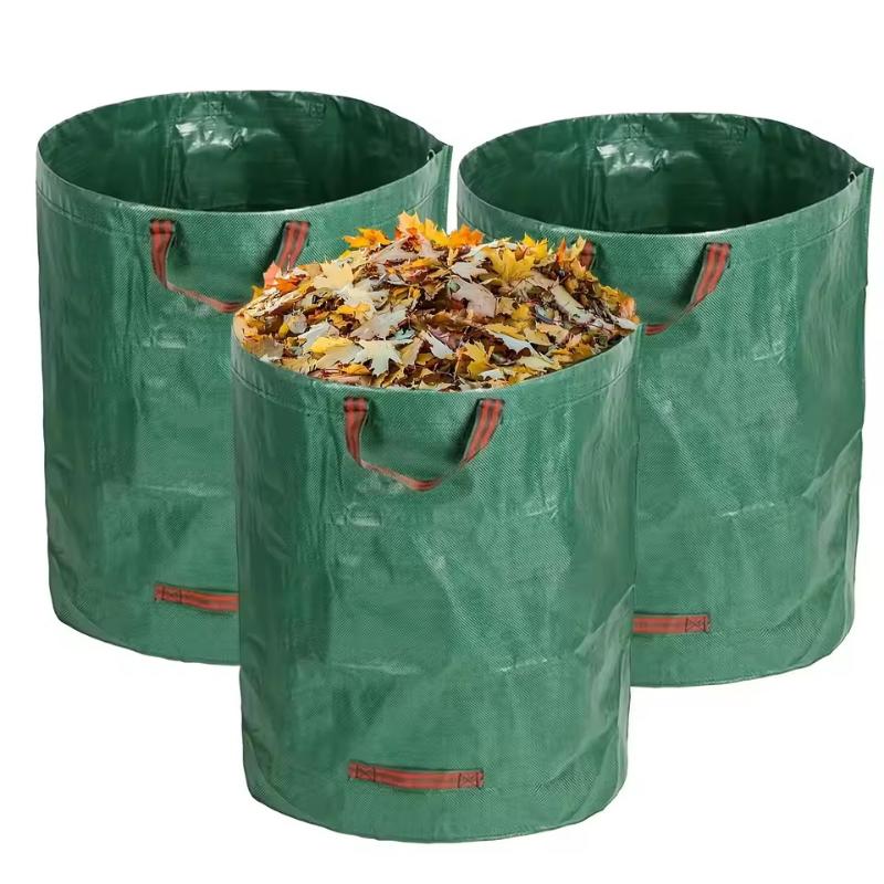 Leaf Bag Large Capacity Garden Branches Fallen Leaves Collection Dark Green PP Woven Reusable Plant Garbage Supplies Gift