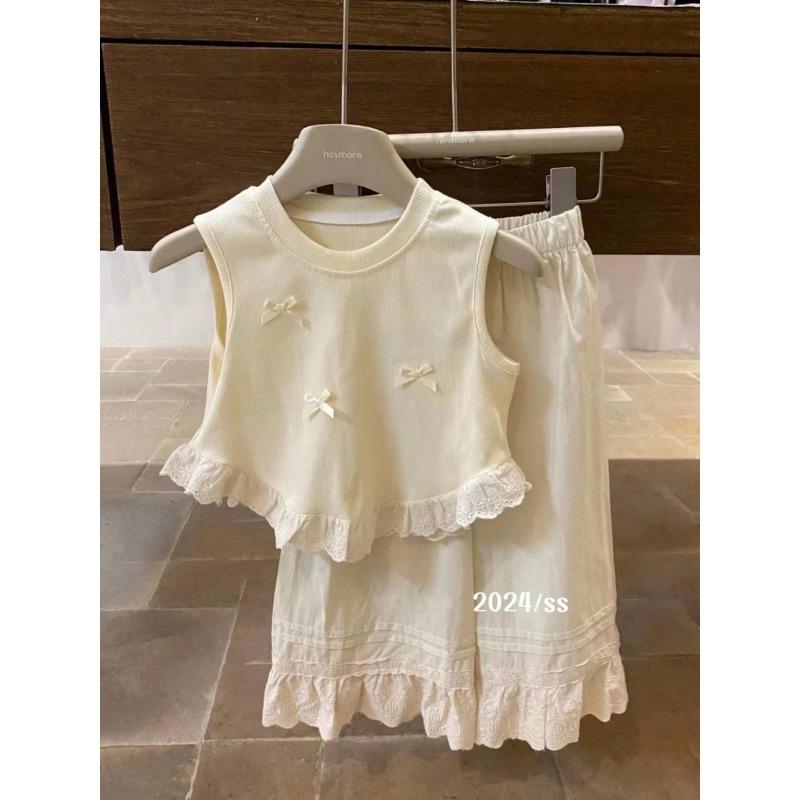 Summer Girls Sleeveless Vest Sweet Bow Lace Top For Baby