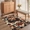 Red Brown Blue Ethnic Geometric Area Rug Non Slip Washable Mat for Bedroom Boho Home Decor Aesthetic Tribal Bedroom