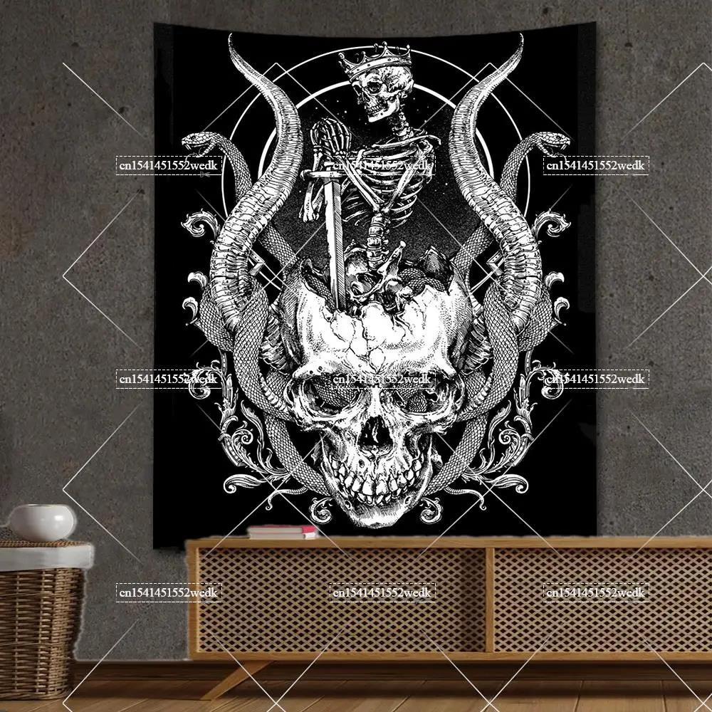 Goth Skull Tapestry Devil Satanic Tapestrys Wall Hanging Batwing Skeleton Tapestries For Bedroom Aesthetic Home Decoration